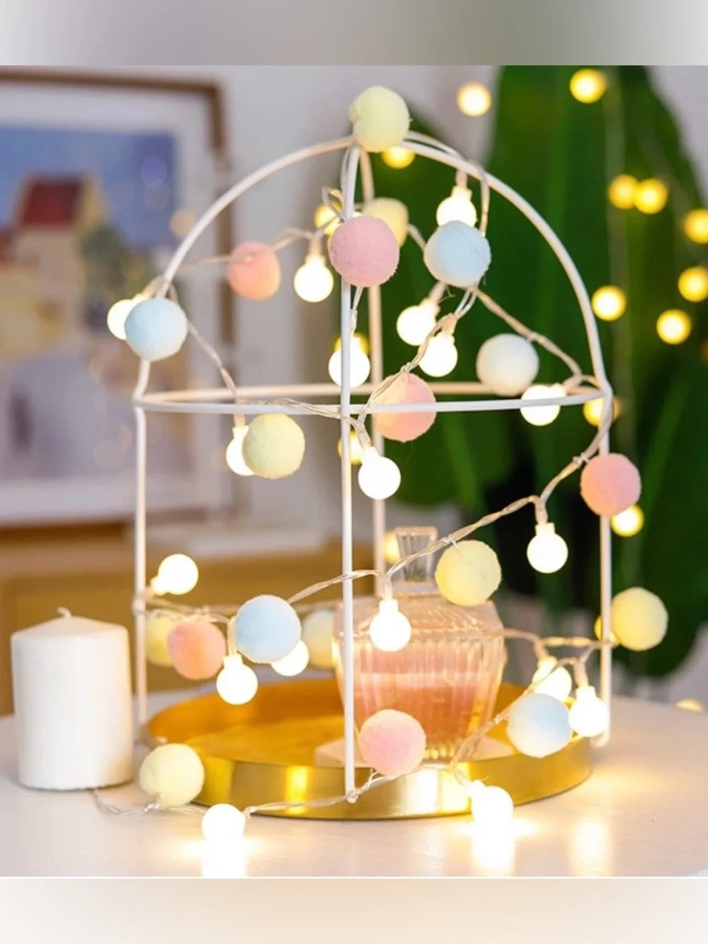 Room Accent Lighting Decor - 20 Fairy String Lights with Pom Poms